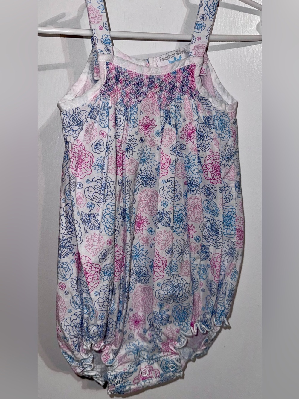 Feather baby Floral Smocked Baby Romper in Pink & Blue 12-18 months